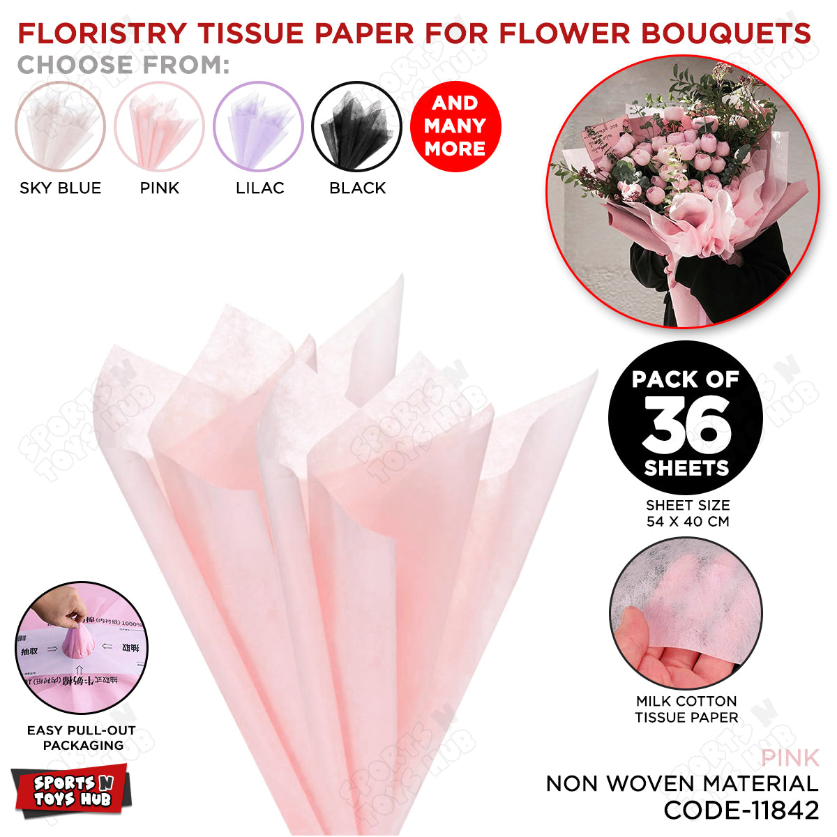 Translucent Milk Cotton Flower Wrapping Paper 36 Sheets (54 x 40cm) – Premium Florist Bouquet Packaging Paper for Fresh Flowers, Wedding Bouquets, Floral Arrangements & Gift Wrapping