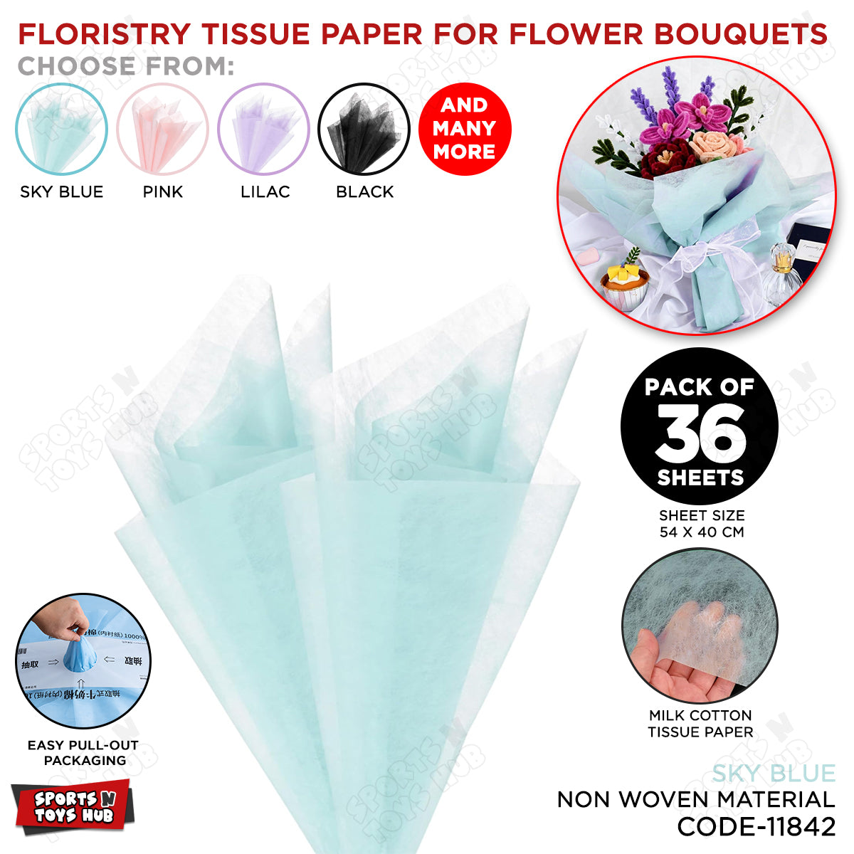 Translucent Milk Cotton Flower Wrapping Paper 36 Sheets (54 x 40cm) – Premium Florist Bouquet Packaging Paper for Fresh Flowers, Wedding Bouquets, Floral Arrangements & Gift Wrapping