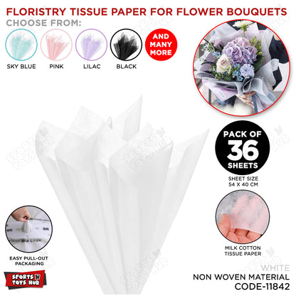 Translucent Milk Cotton Flower Wrapping Paper 36 Sheets (54 x 40cm) – Premium Florist Bouquet Packaging Paper for Fresh Flowers, Wedding Bouquets, Floral Arrangements & Gift Wrapping
