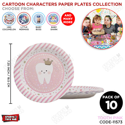 First Tooth Printed Cartoons Blue Plates - Pack Of 10