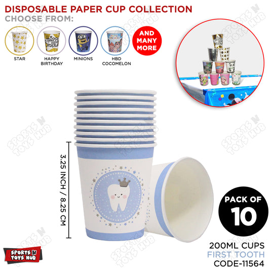 First Tooth Printed Cartoons Characters Blue Cups - Pack Of 10