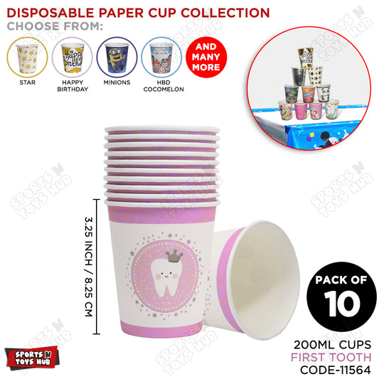 First Tooth Printed Cartoons Characters Pink Cups - Pack Of 10