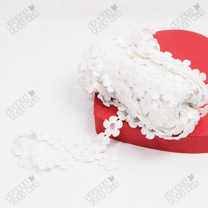 White Floral Lace Trim Fancy Ribbon - 14 Yard