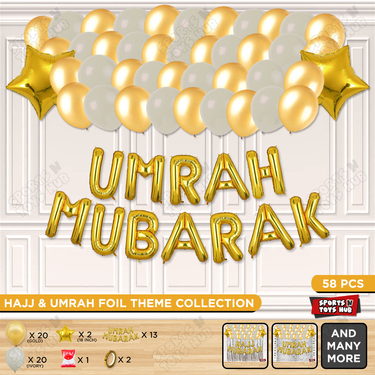 Umrah Mubarak Gold Foil Letter Garland Theme Collection