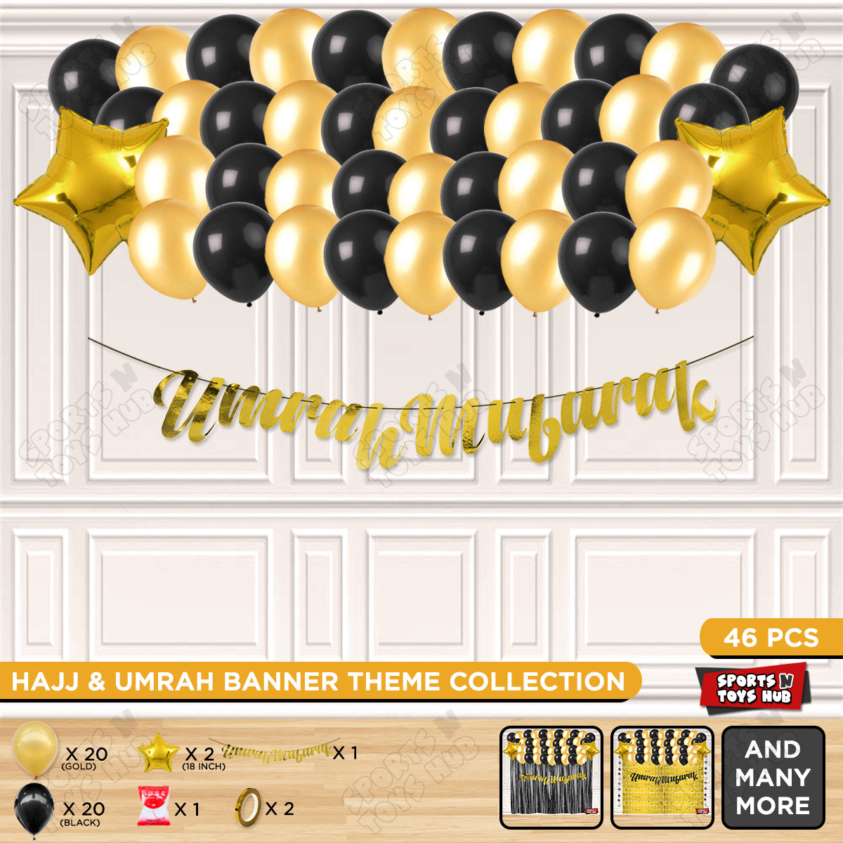 Umrah Mubarak Gold Cursive Banner Theme Collection
