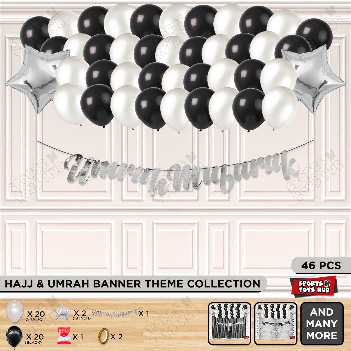Umrah Mubarak Silver Cursive Banner Theme Collection