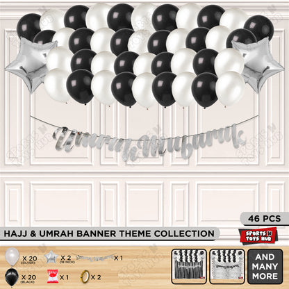 Umrah Mubarak Silver Cursive Banner Theme Collection