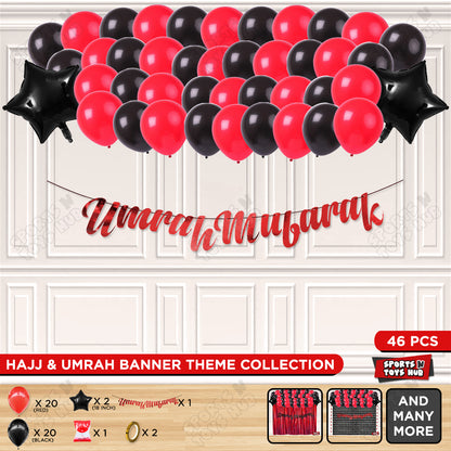 Umrah Mubarak Red Cursive Banner Theme Collection