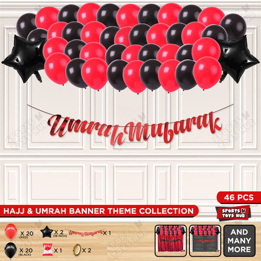Umrah Mubarak Red Cursive Banner Theme Collection