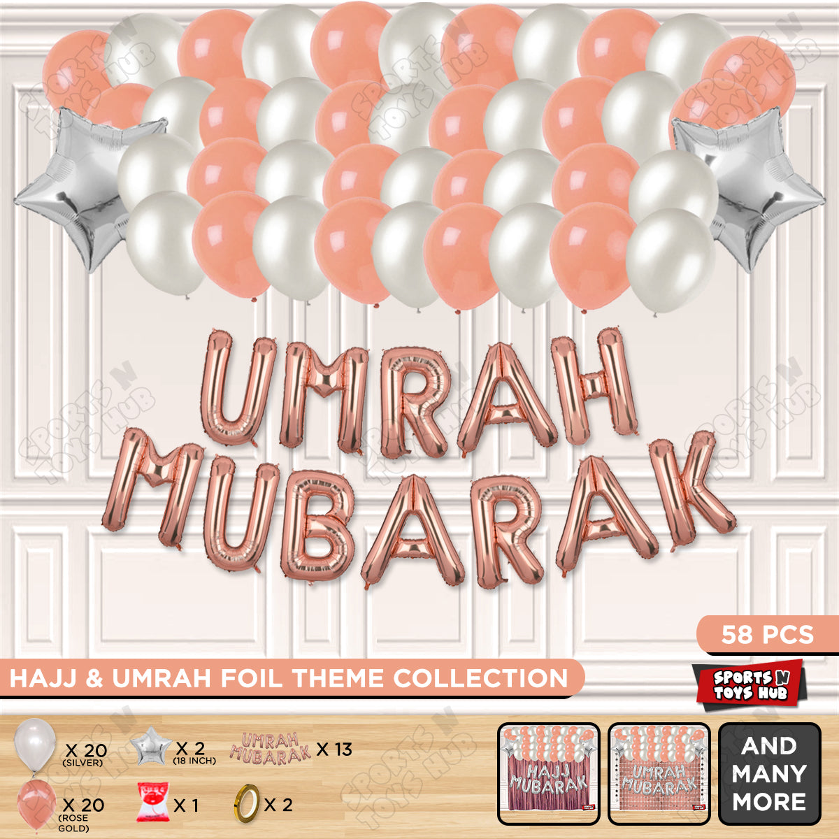 Umrah Mubarak Rose Gold Foil Letter Garland Theme Collection
