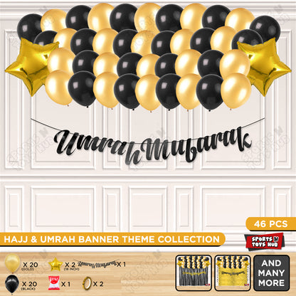 Umrah Mubarak Black Cursive Banner Theme Collection