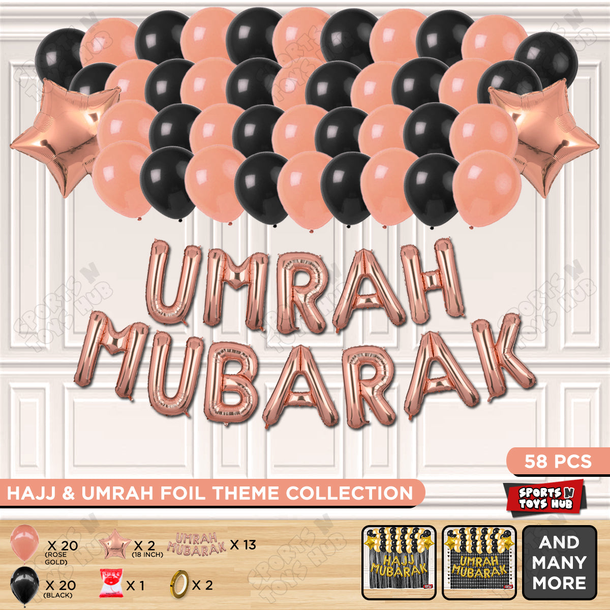 Umrah Mubarak Rose Gold Foil Letter Garland Theme Collection