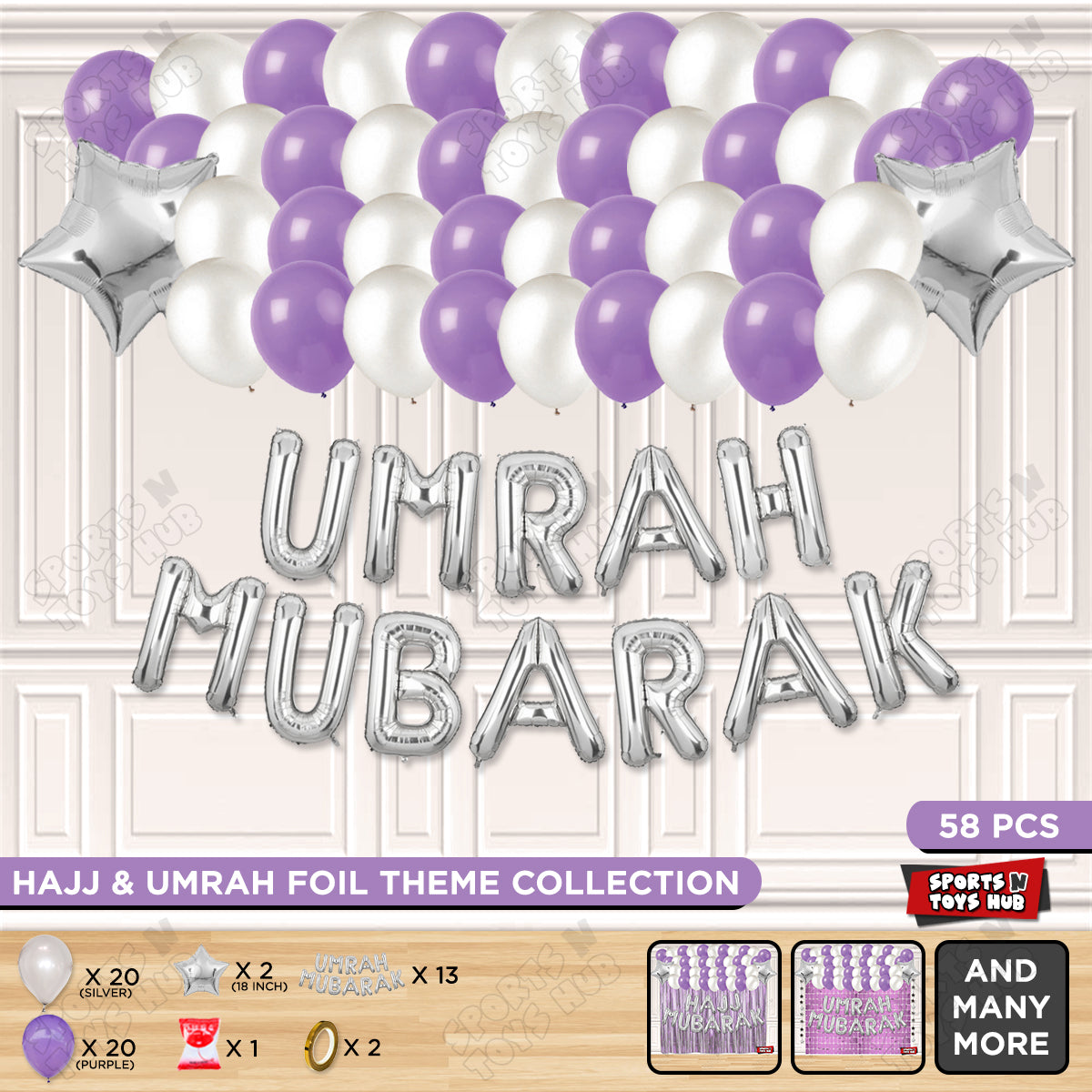Umrah Mubarak Silver Foil Letter Garland Theme Collection