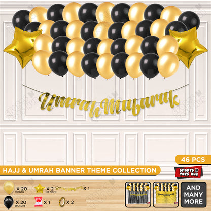 Umrah Mubarak Gold Cursive Banner Theme Collection