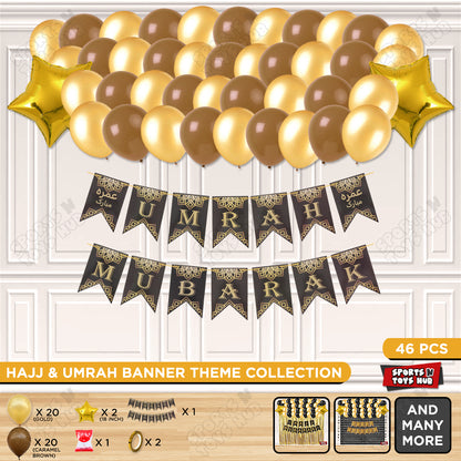 Umrah Mubarak Brown & Gold Card Banner Theme Collection