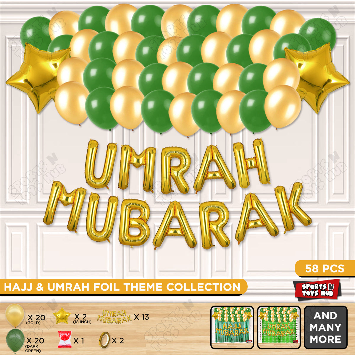 Umrah Mubarak Gold Foil Letter Garland Theme Collection