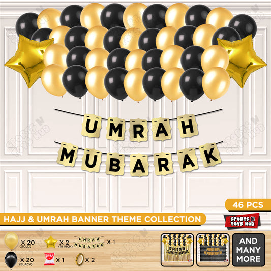 Umrah Mubarak Shinny Gold Card Banner Theme Collection