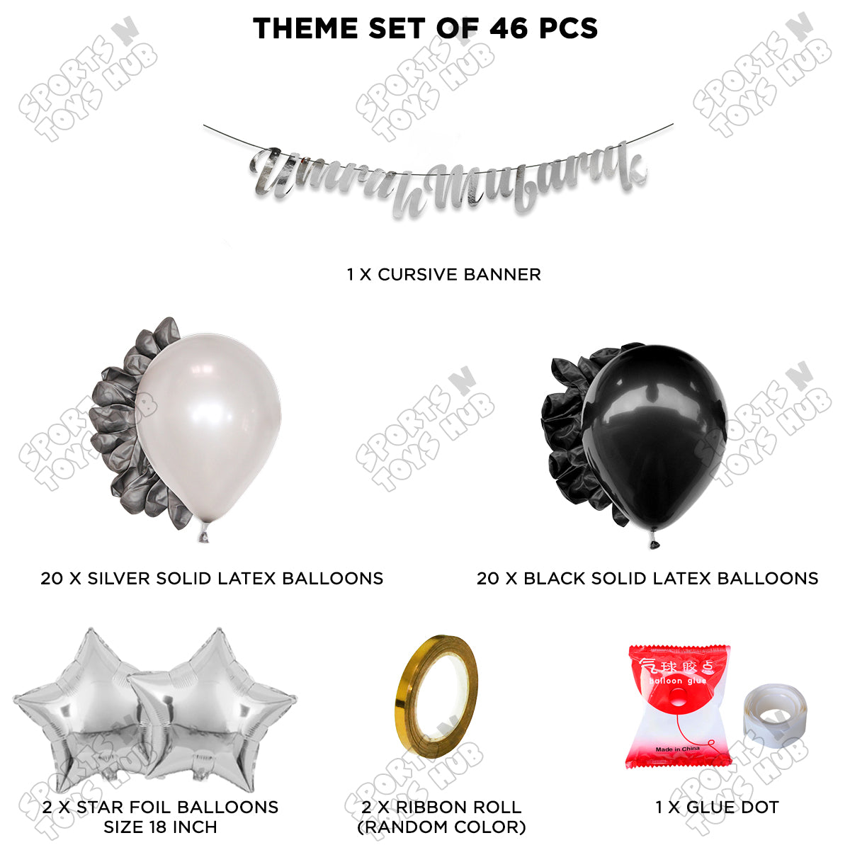 Umrah Mubarak Silver Cursive Banner Theme Collection