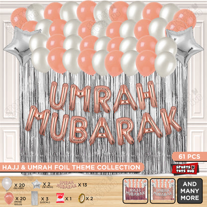 Umrah Mubarak Rose Gold Foil Letter Curtain Theme Collection
