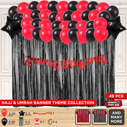 Umrah Mubarak Red Cursive Banner Theme Collection