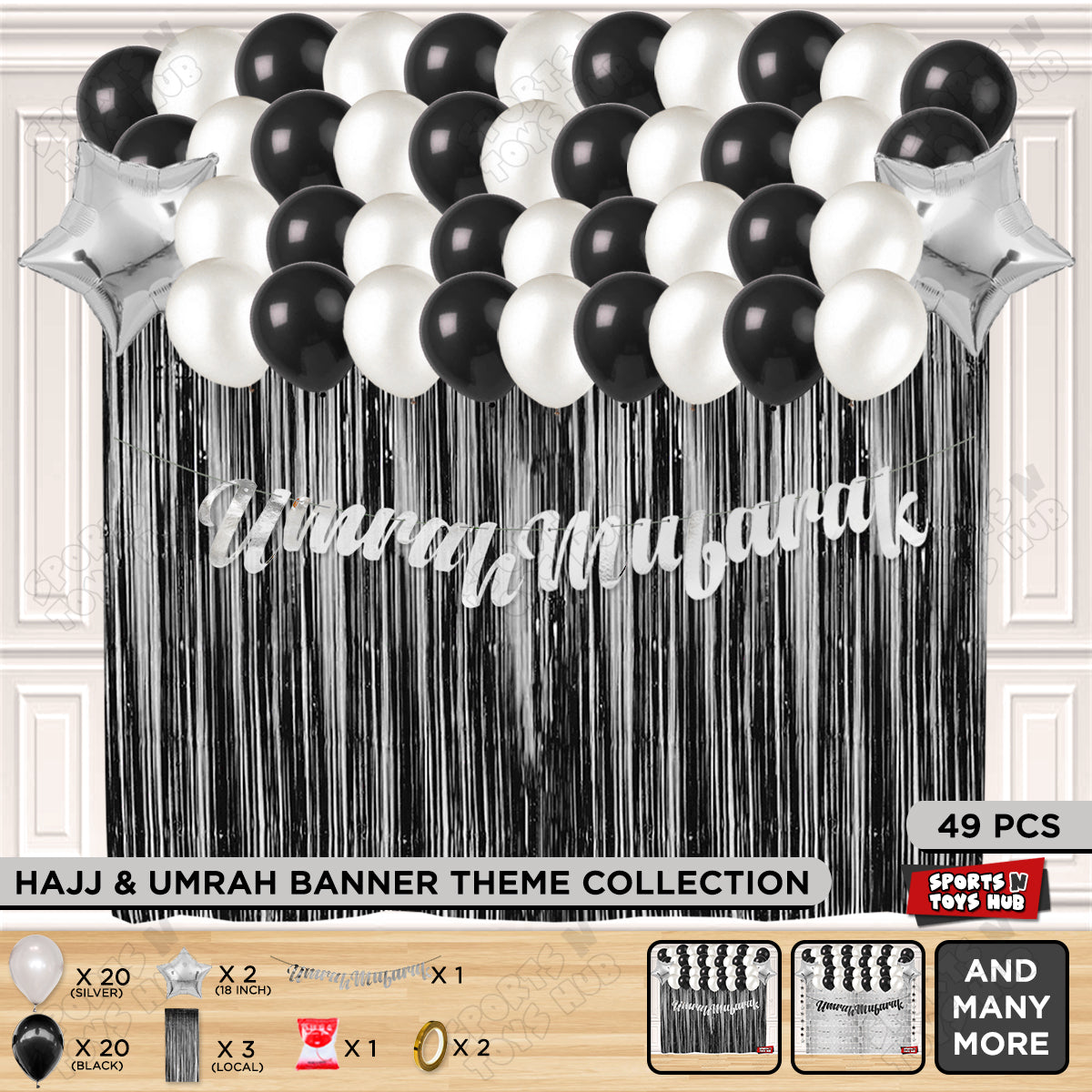 Umrah Mubarak Silver Cursive Banner Theme Collection