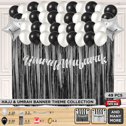 Umrah Mubarak Silver Cursive Banner Theme Collection