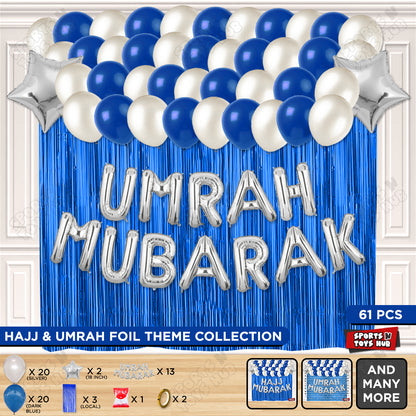 Umrah Mubarak Silver Foil Letter Curtain Theme Collection