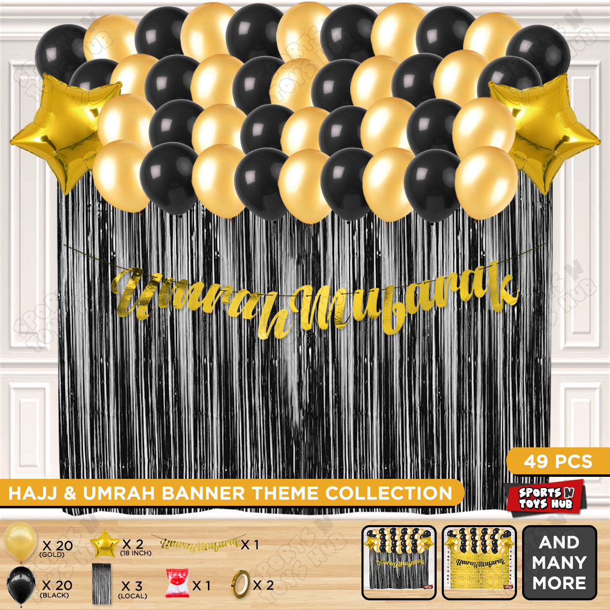 Umrah Mubarak Gold Cursive Banner Theme Collection