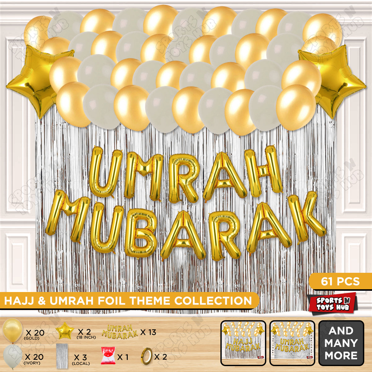 Umrah Mubarak Gold Foil Theme Curtain Theme Collection