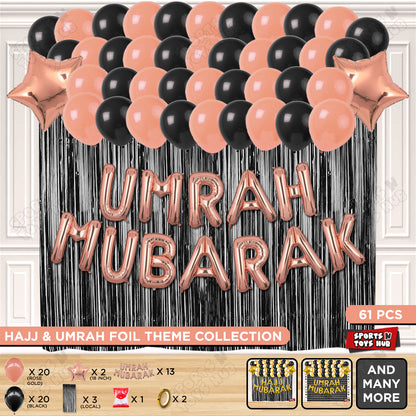 Umrah Mubarak Rose Gold Foil Letter Curtain Theme Collection
