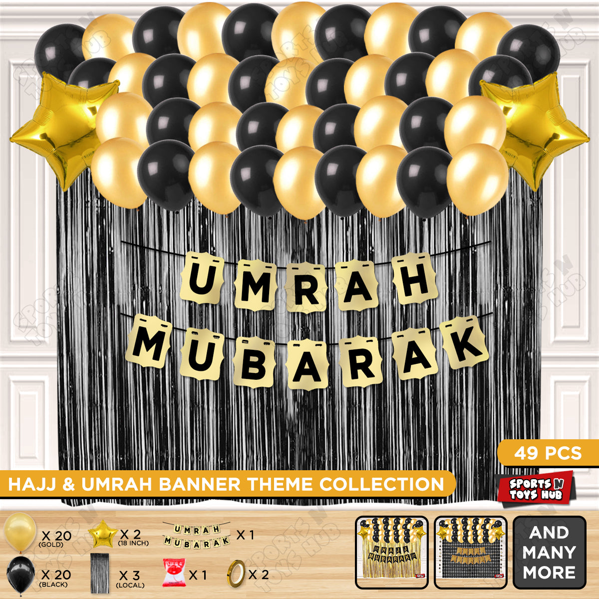 Umrah Mubarak Shinny Gold Card Banner Theme Collection