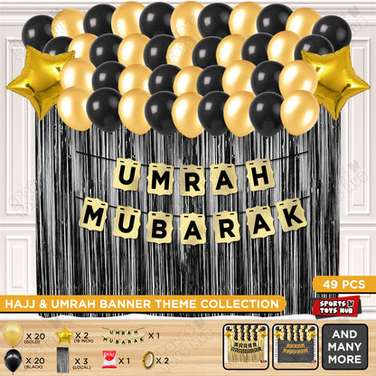 Umrah Mubarak Shinny Gold Card Banner Theme Collection
