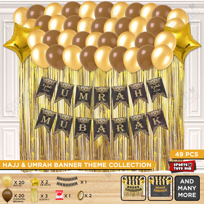 Umrah Mubarak Brown & Gold Card Banner Theme Collection
