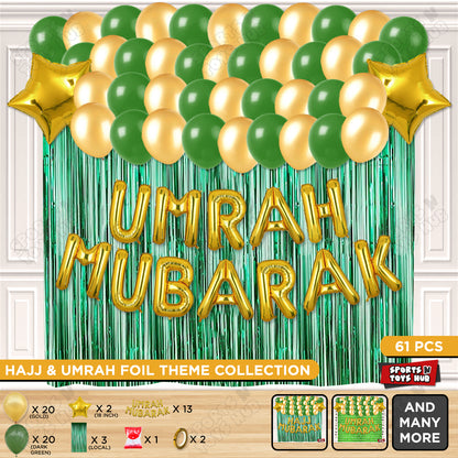 Umrah Mubarak Gold Foil Theme Curtain Theme Collection