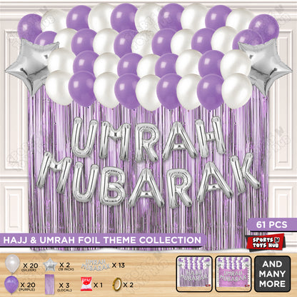 Umrah Mubarak Silver Foil Letter Curtain Theme Collection