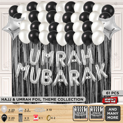 Umrah Mubarak Silver Foil Letter Curtain Theme Collection