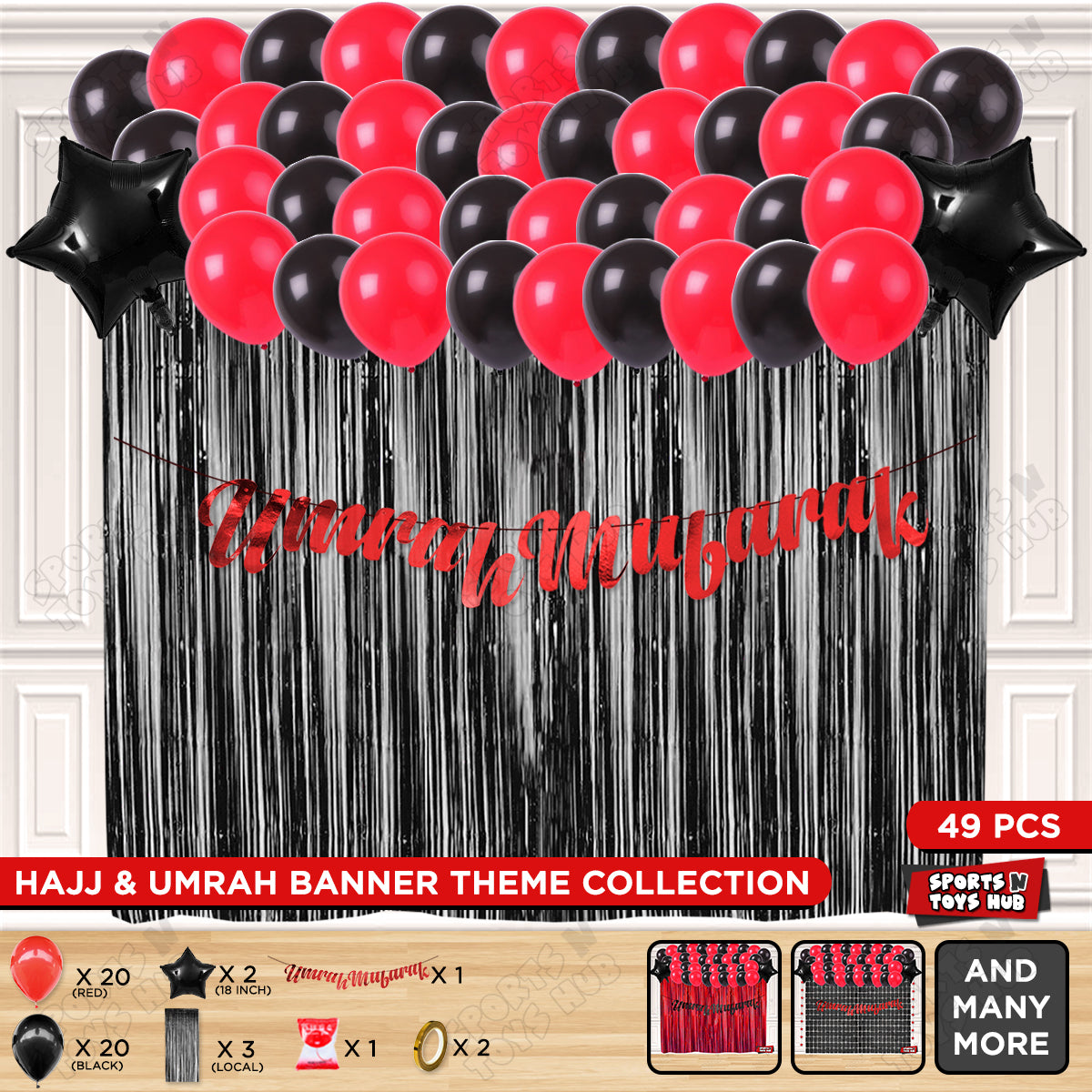 Umrah Mubarak Red Cursive Banner Theme Collection