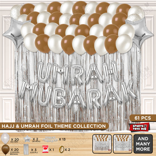 Umrah Mubarak Silver Foil Letter Curtain Theme Collection