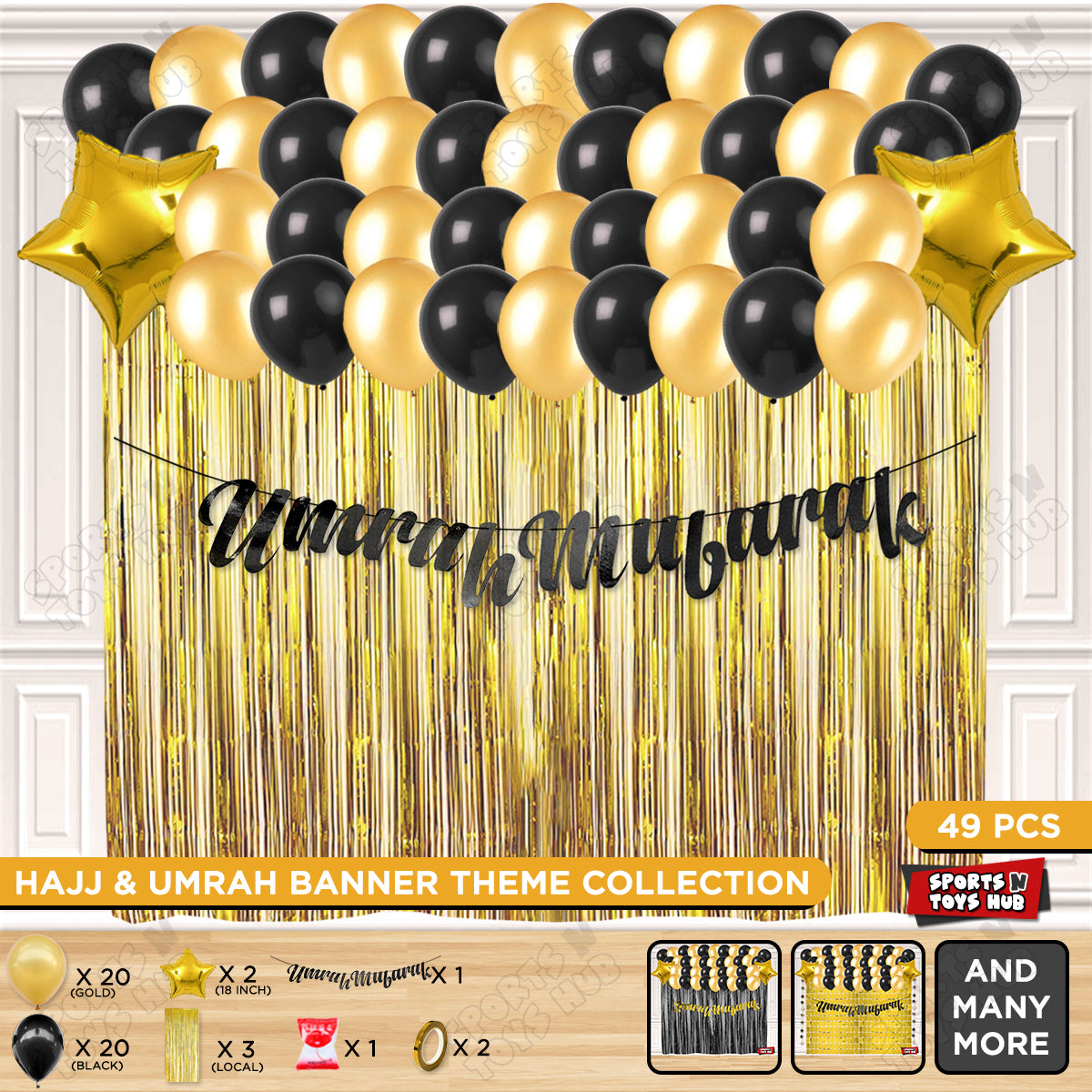 Umrah Mubarak Black Cursive Banner Theme Collection