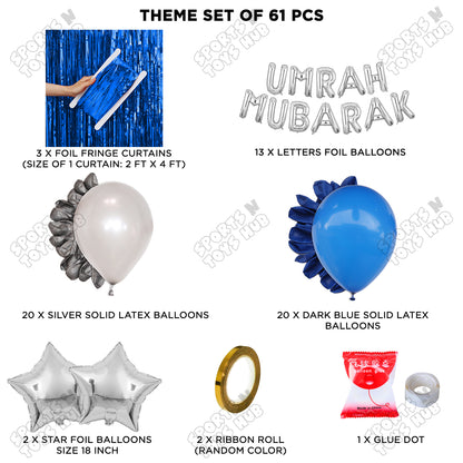Umrah Mubarak Silver Foil Letter Curtain Theme Collection