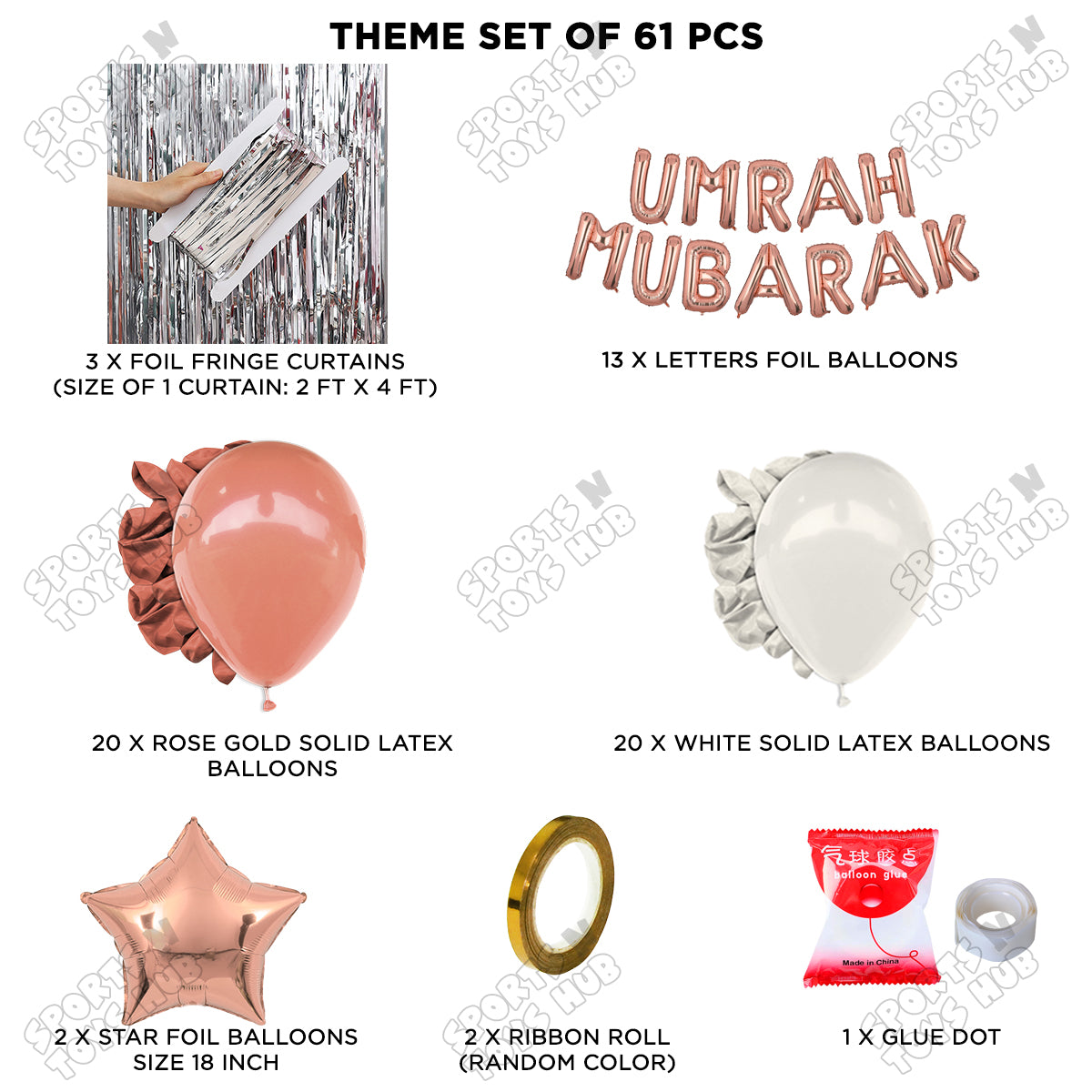Umrah Mubarak Rose Gold Foil Letter Curtain Theme Collection