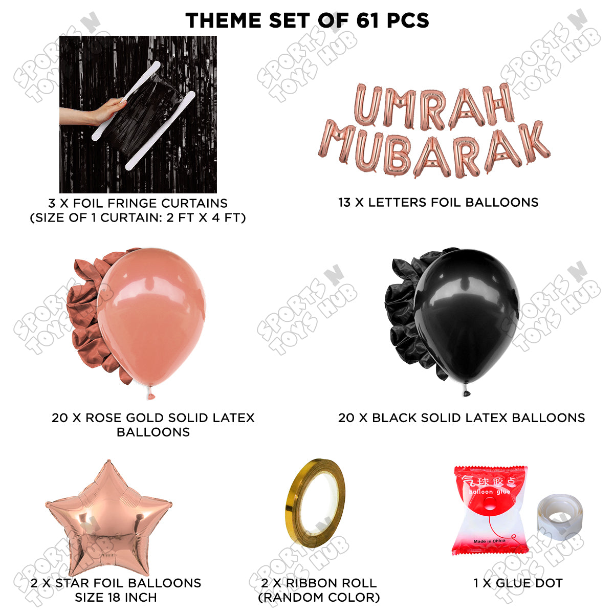 Umrah Mubarak Rose Gold Foil Letter Curtain Theme Collection