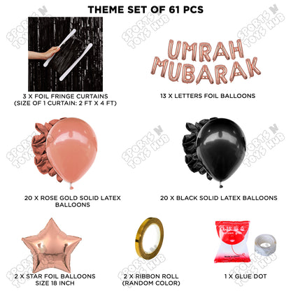 Umrah Mubarak Rose Gold Foil Letter Curtain Theme Collection