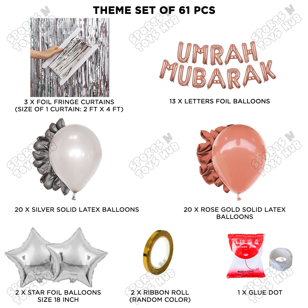 Umrah Mubarak Rose Gold Foil Letter Curtain Theme Collection