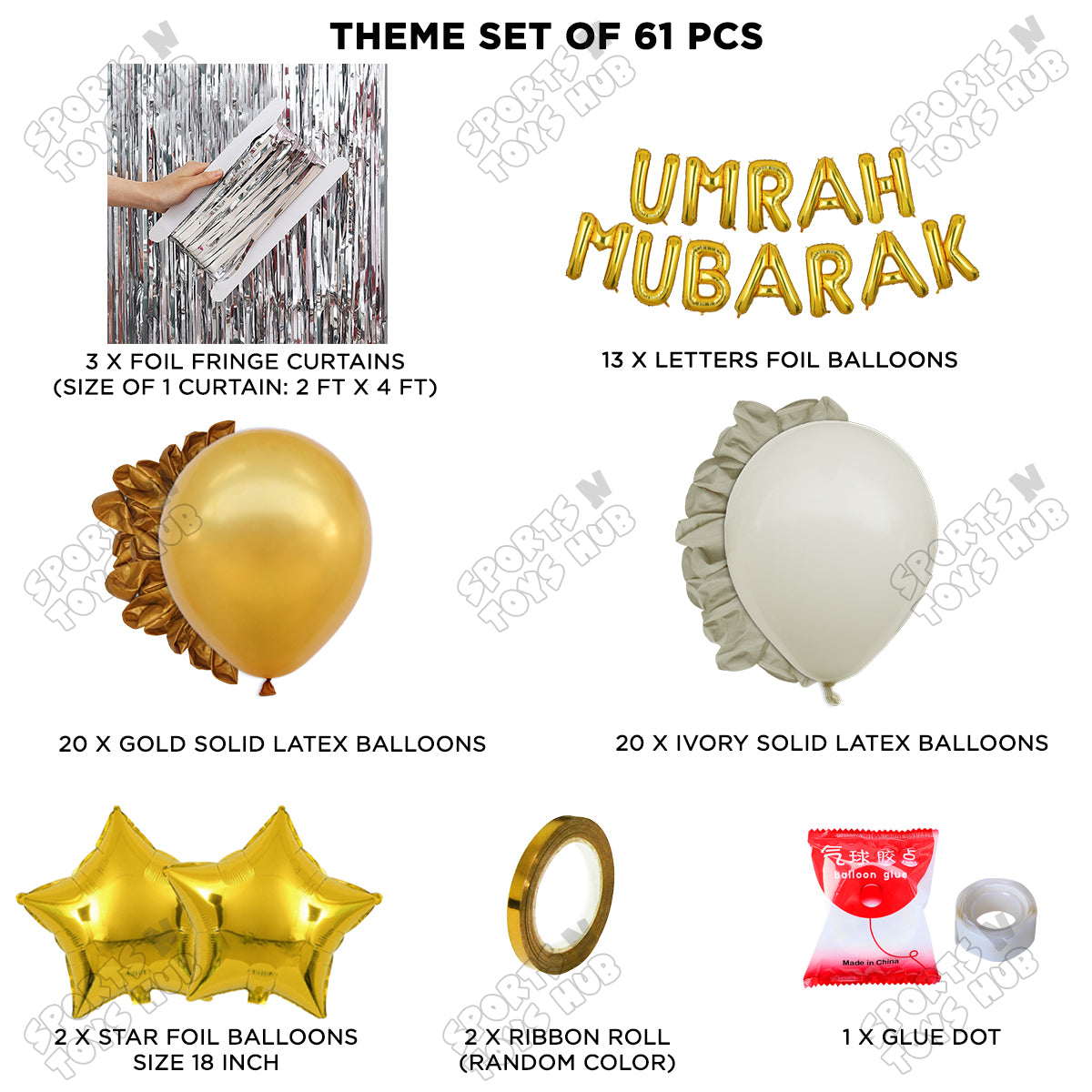 Umrah Mubarak Gold Foil Theme Curtain Theme Collection