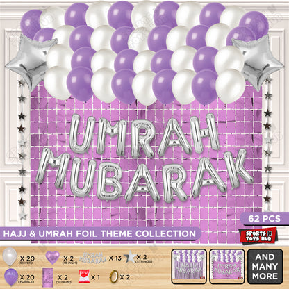 Umrah Mubarak Silver Foil Letter Rectangle Curtain Theme Collection