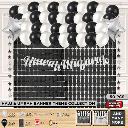 Umrah Mubarak Silver Cursive Banner Theme Collection