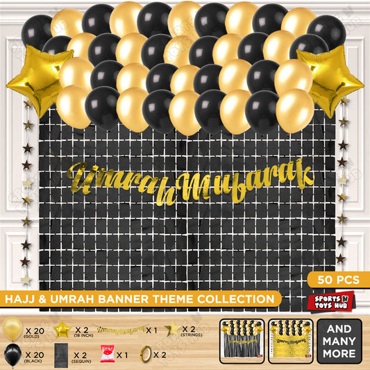 Umrah Mubarak Gold Cursive Banner Theme Collection