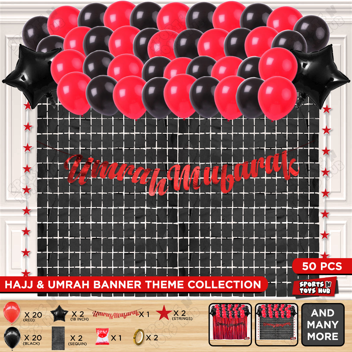 Umrah Mubarak Red Cursive Banner Theme Collection