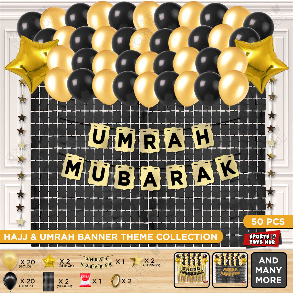 Umrah Mubarak Shinny Gold Card Banner Theme Collection